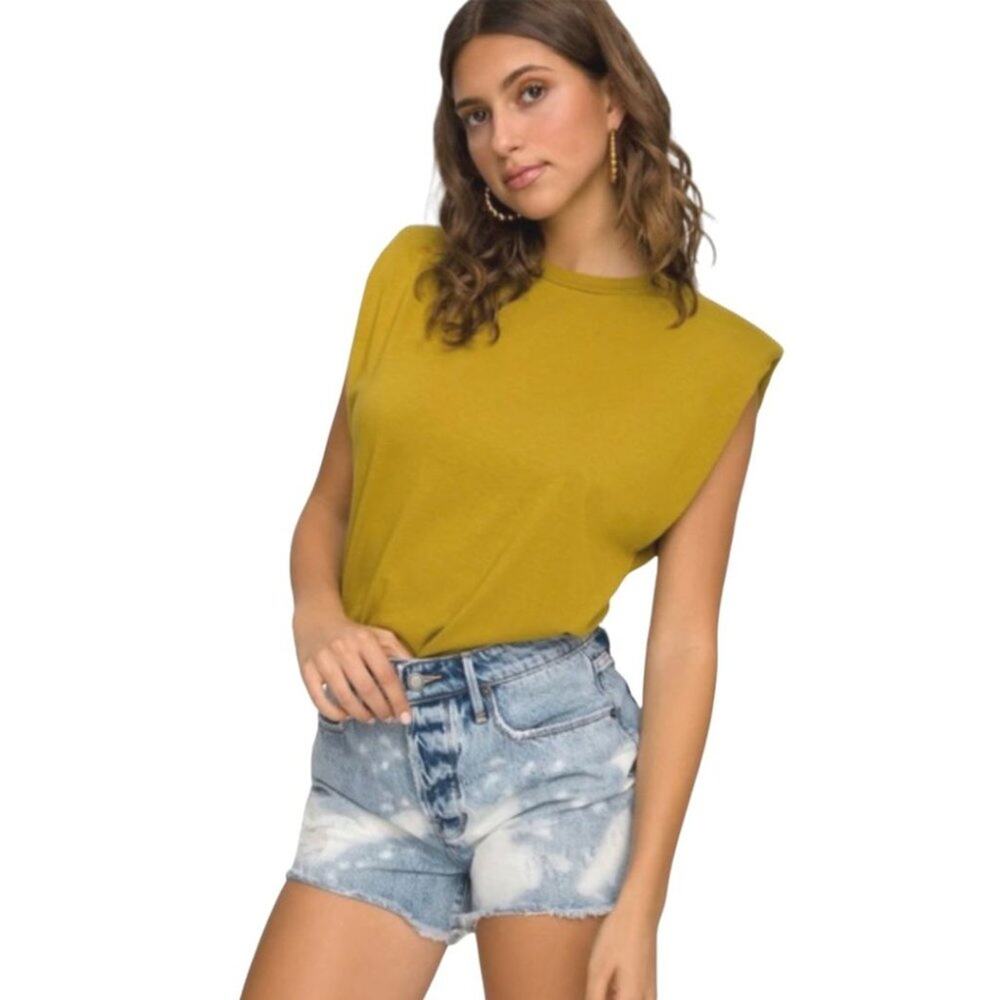 NWT Good American Strong Shoulder Tank Golden Olive 1